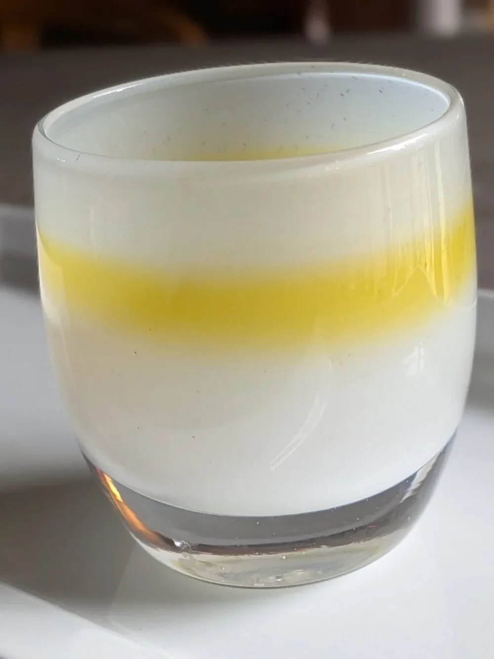 White/Yellow Glassbaby Votive Candle Holder